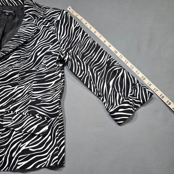 Notations Petite Black Zebra Jacket Stretch Button Up 3/4 Sleeves Women's Size L - Picture 7 of 11